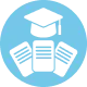 blaues Icon für In-App Lernen der Prüfungsfragen und Prüfungssimulationen in der 123FAHRSCHULE App