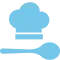 blaues Icon mit Kochlöffel und Hut
