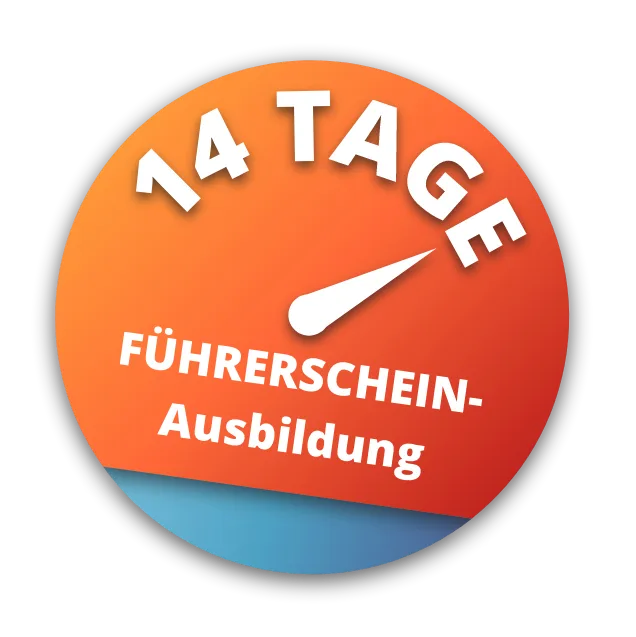 Ein Störer der wie ein Tachometer aussieht. Auf ihm steht drauf "14 Tage Führerschein-Ausbildung".